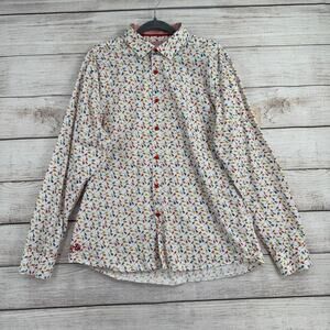 John Lennon Guitar Print Embroidered Button Down Shirt Mens XL White Multicolor